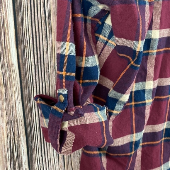 Audrey 3 +1 Maroon Flannel Cotton Button Down- Size Small - Picture 12 of 13
